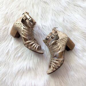 Not Rated Gold distressed block caged heel sandals size 9